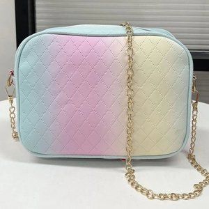 Pastel Ombre Argyle with gold Embossed Chain Square purse Bag